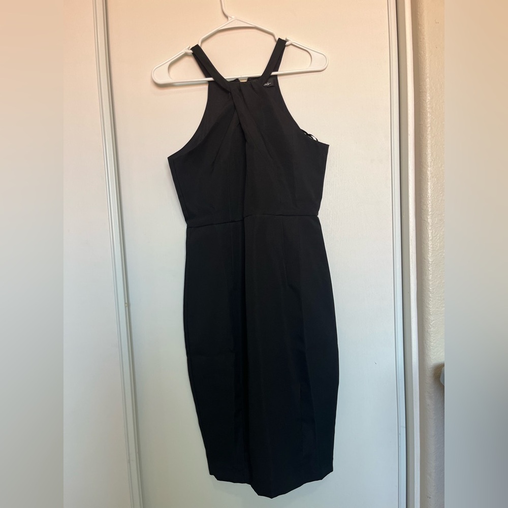 LULUS DRESS THRIVE Knee Length BODYCON HALTER‎ CROSS Black SIZE M